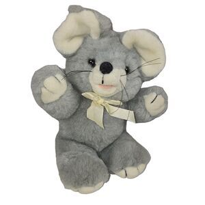 Vintage Cuddle Wit Plush Gray Mouse Stuffed Animal Toy Satin Bow 12"
